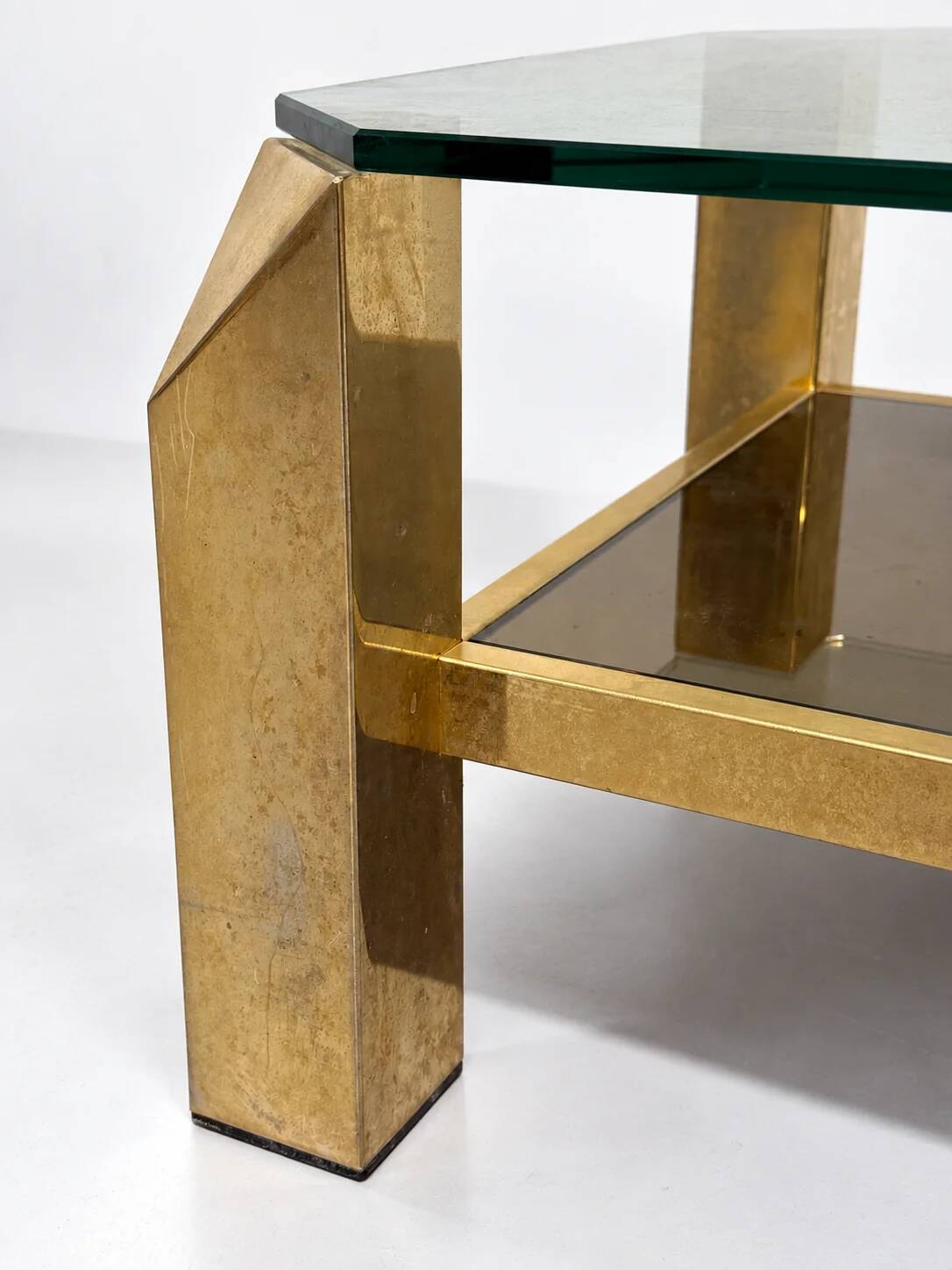 Belgochrom coffee table with 23K gold plating and faceted legs, 1970s.