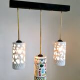 Chandelier with Cylindrical Ceramic Lampshades by Ceramiche Pucci, Italy