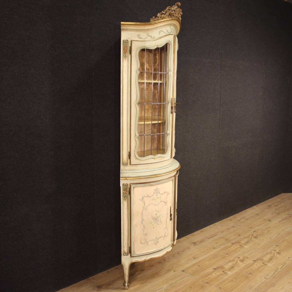 Lacquered, gilded and painted Venetian corner cabinet