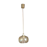 Globe pendant lamp in bubbled amber glass / vintage 60s-70s