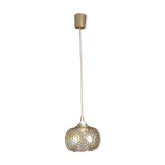 Globe pendant lamp in bubbled amber glass / vintage 60s-70s