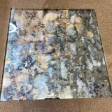 Side table with oxidised metal mirror top on a brass frame, France, 1960s.