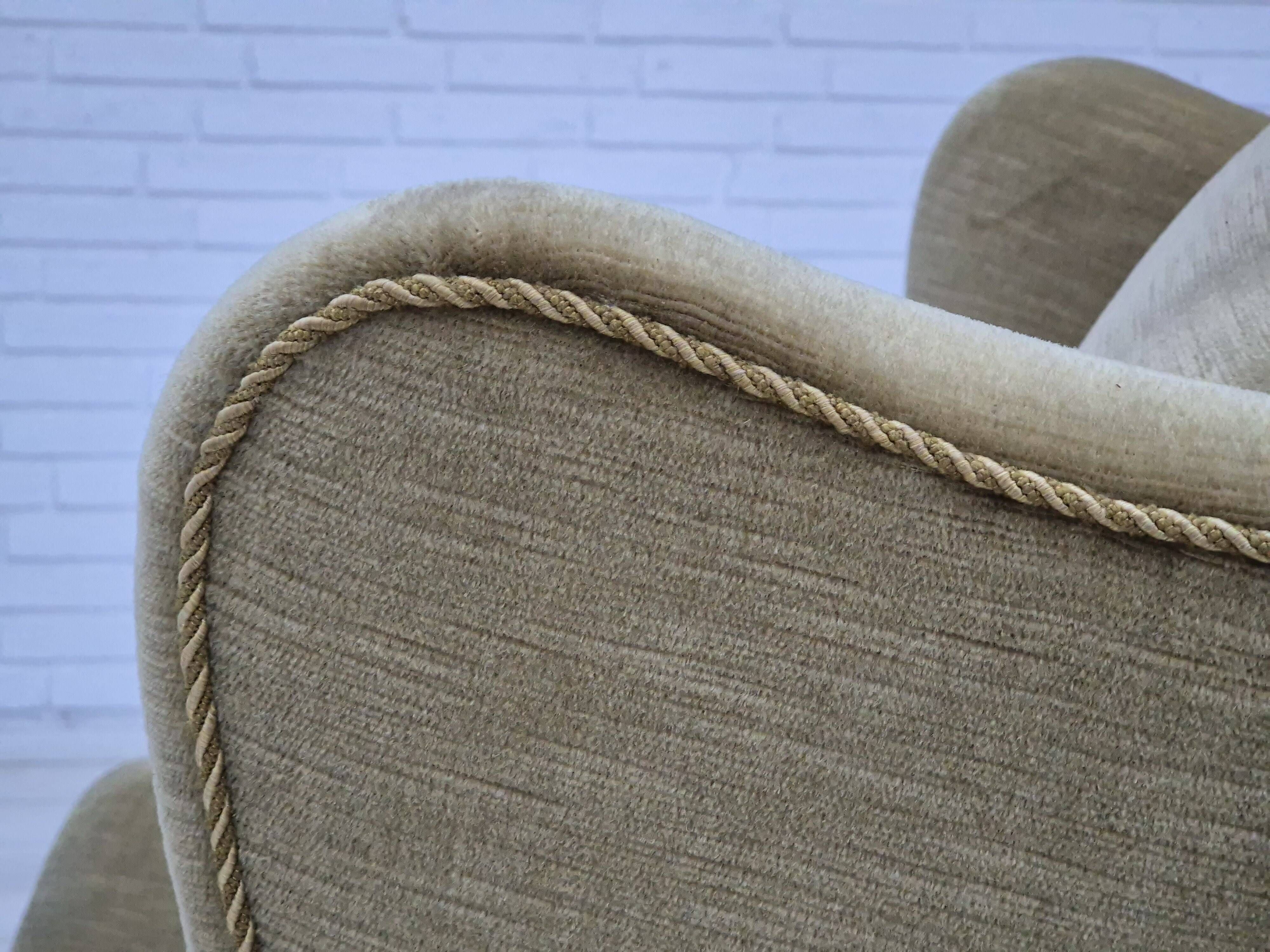 1970s, Danish design, wingback armchair, original condition, furniture velour, beech wood legs.