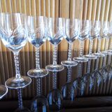 Set of 10 cut crystal liqueur glasses with twisted base and Arques crystal spikes