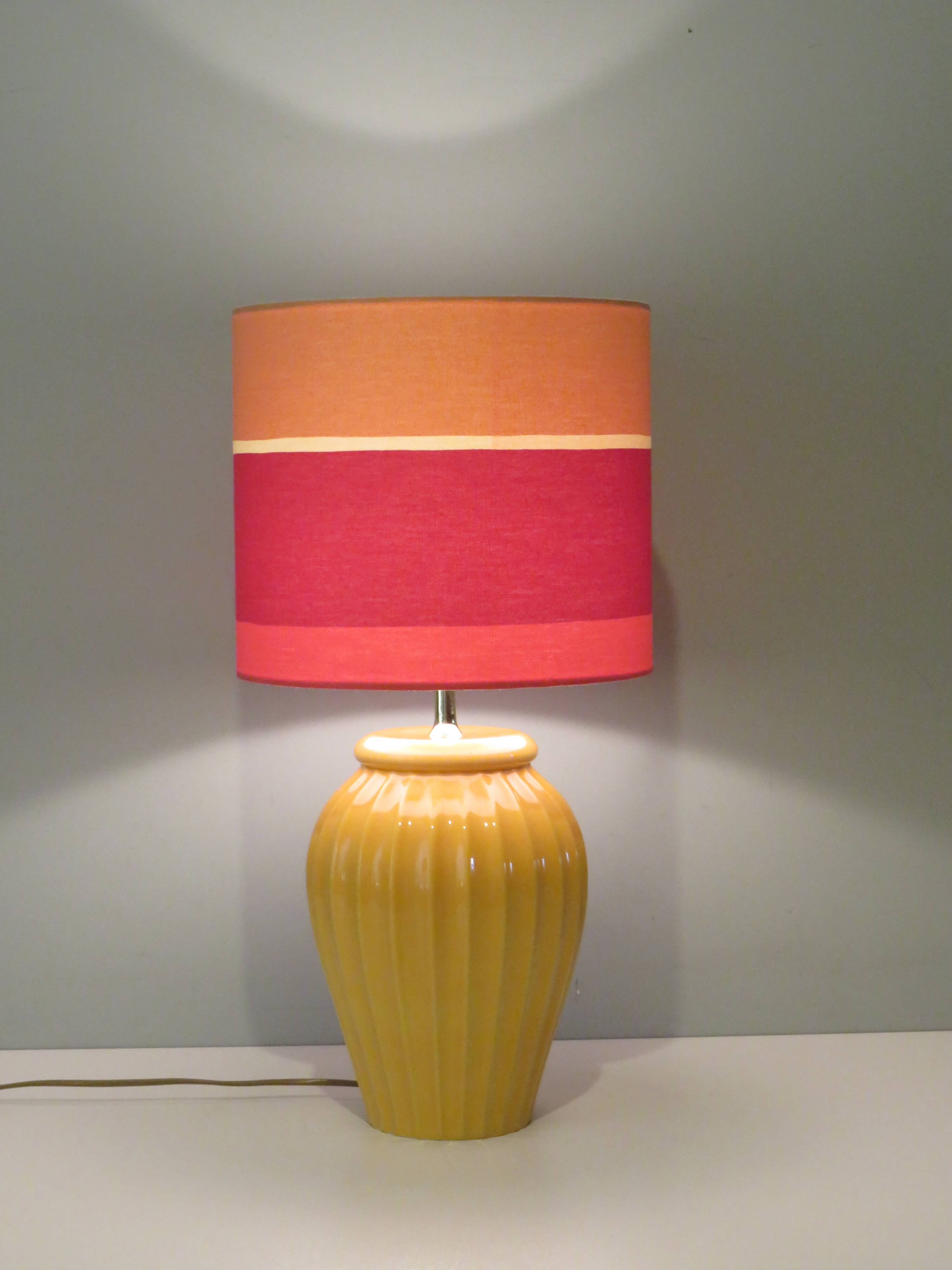 Ceramic table lamp with new handmade lampshade, France 1960