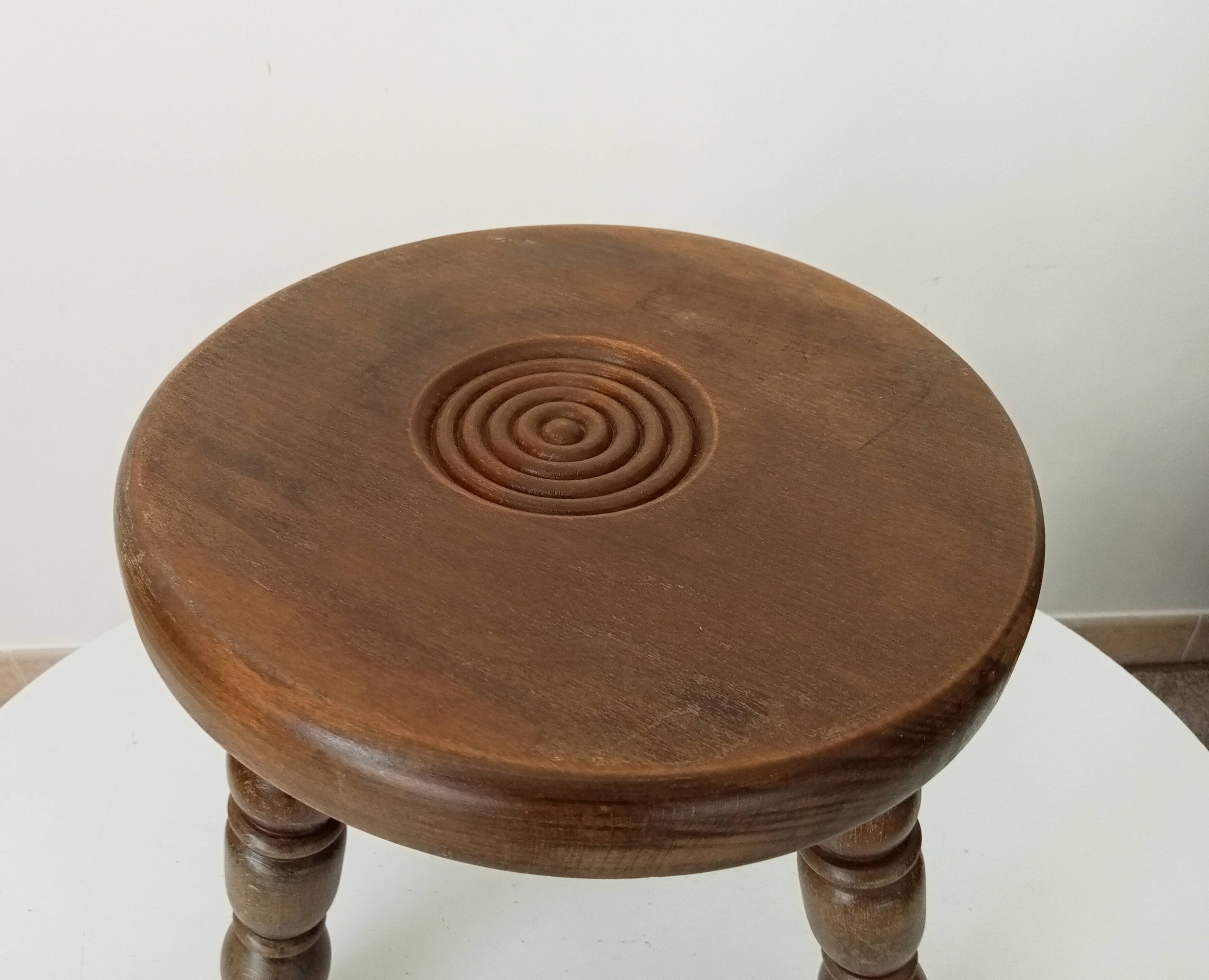 Vintage turned wood tripod stool
