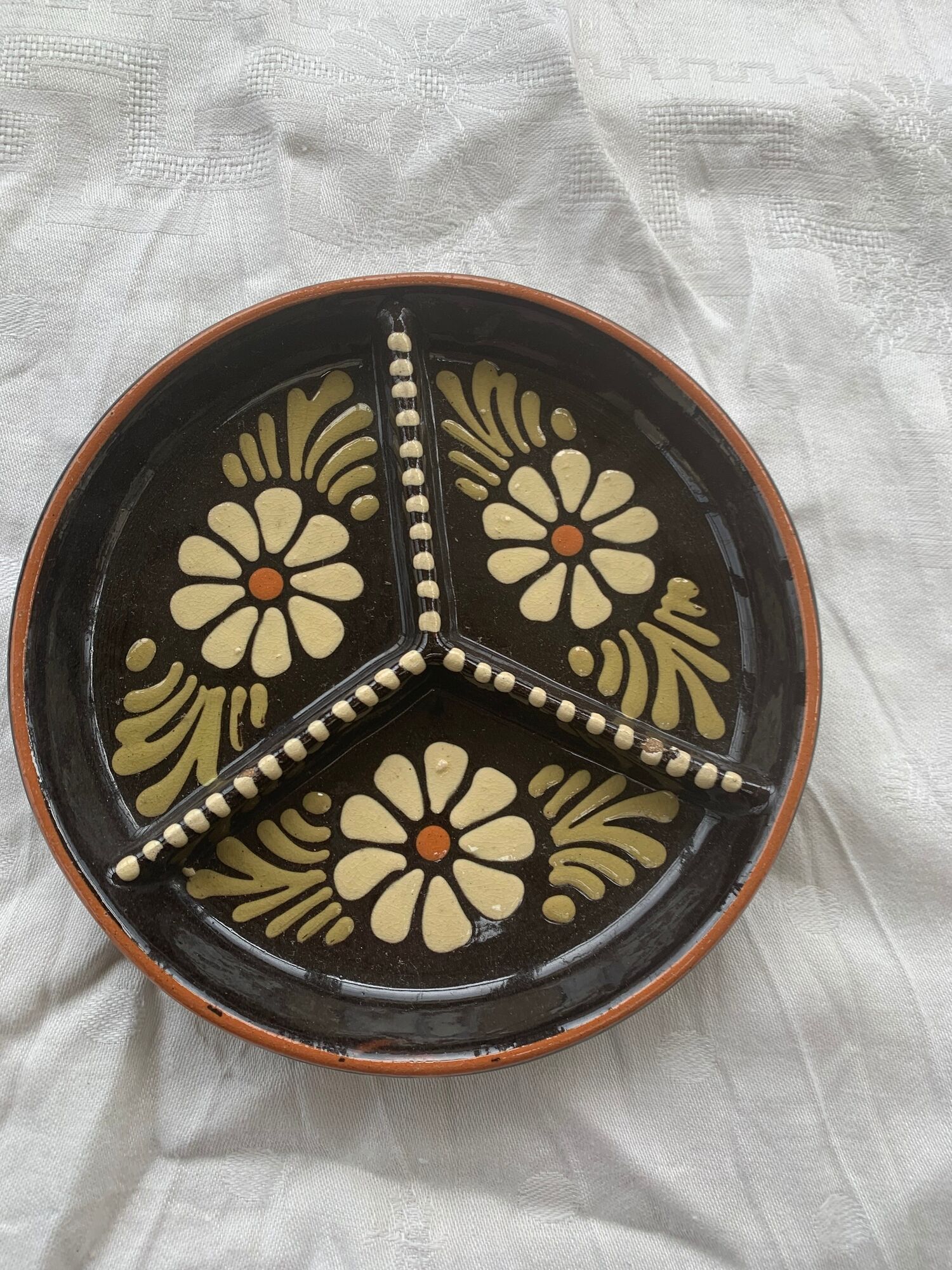 Compartment plate Alsatian pottery vintage floral pattern