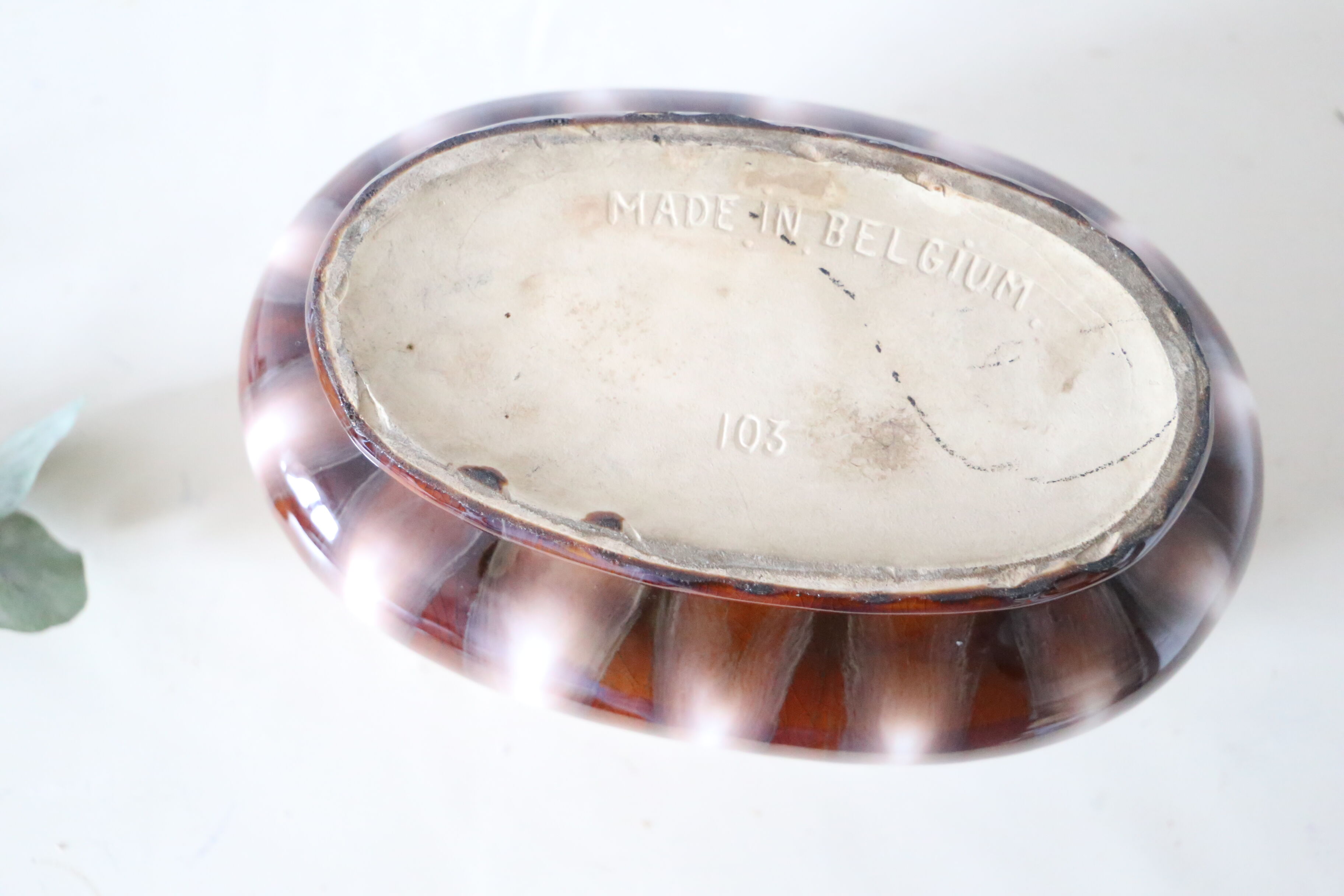 Cache pot en céramique ancienne faïencerie Belge made in Belgium, vintage Belge