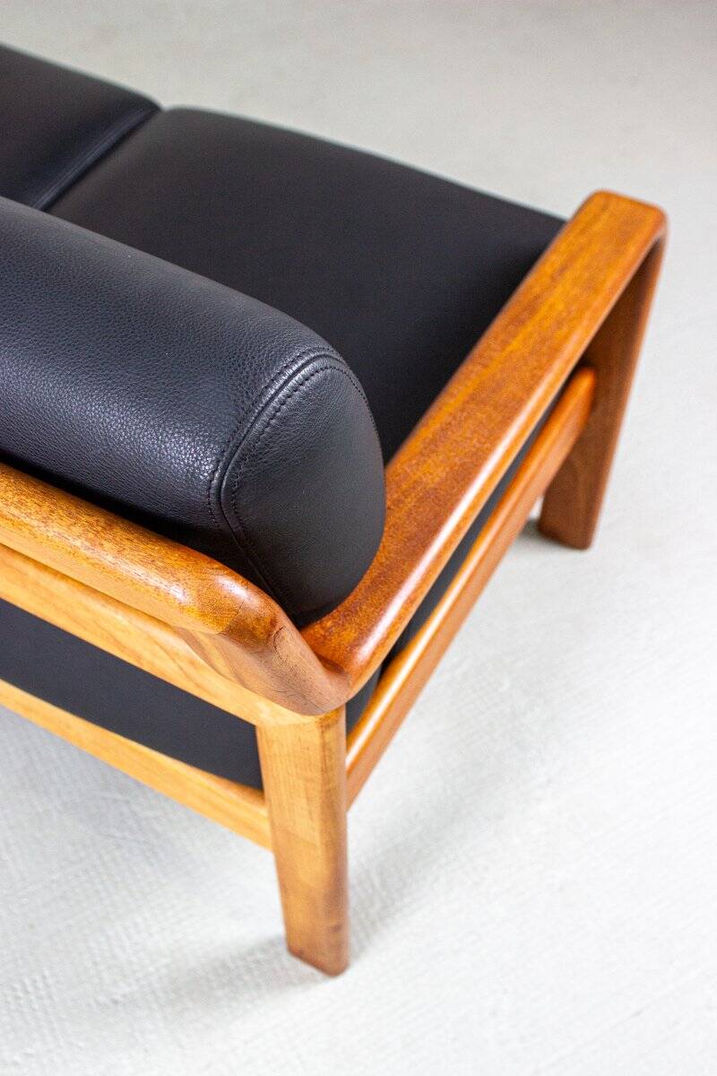Vintage Two-Seater Teak and Leather Sofa by Olsen & Laursen, 1980s