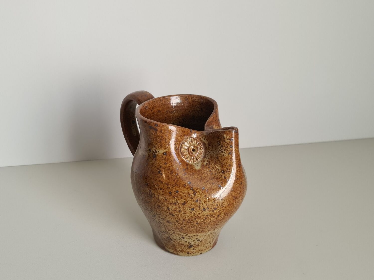 Zoomorphic pitcher owl or owl in pyrite stoneware / collection / ceramics / vintage / France / 50s / mid-century / twentieth century