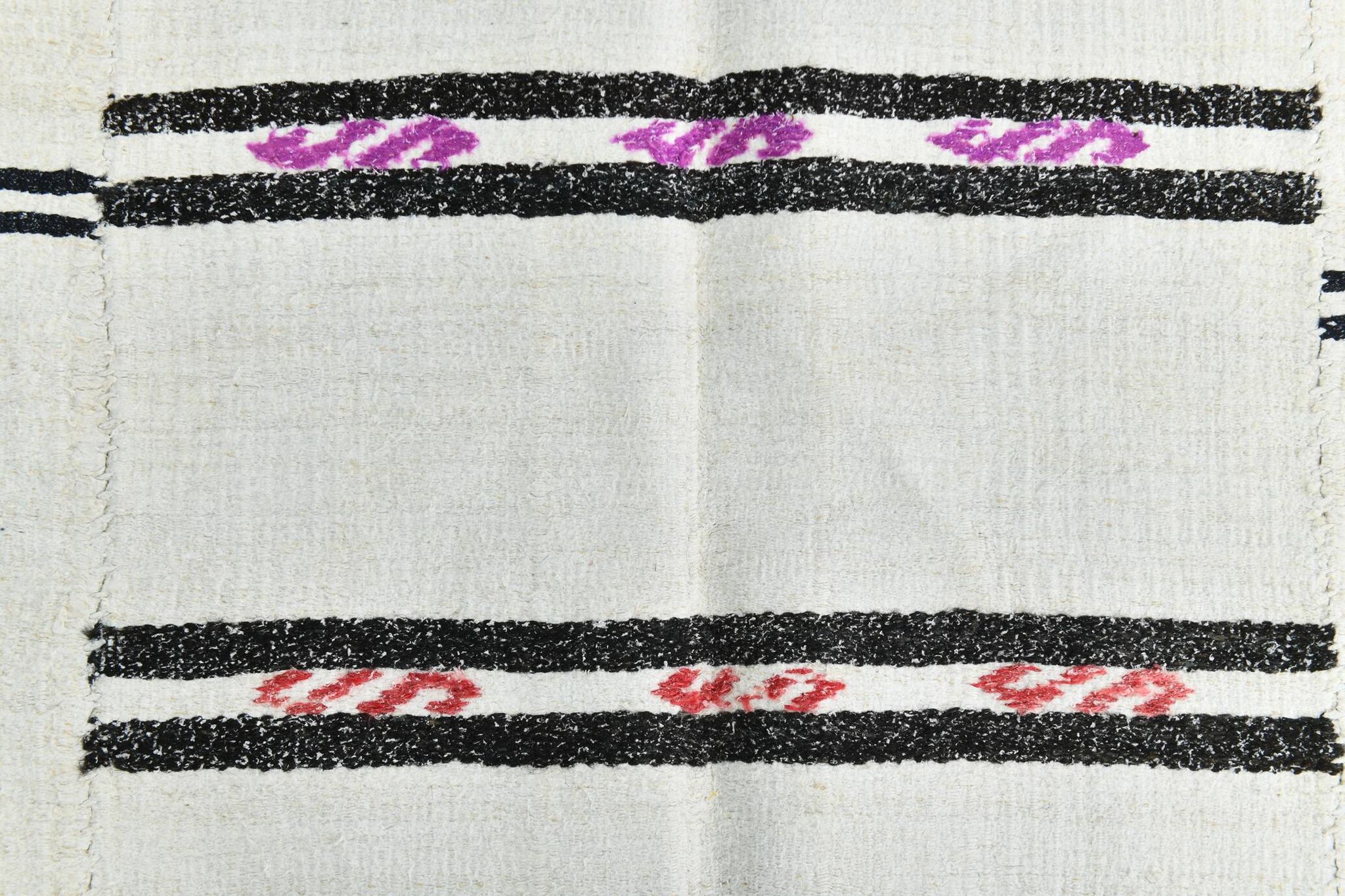 Kilim Turc Vintage Ivoire et Noir, Rayé, Déco Salon Bohème, 176X258Cm