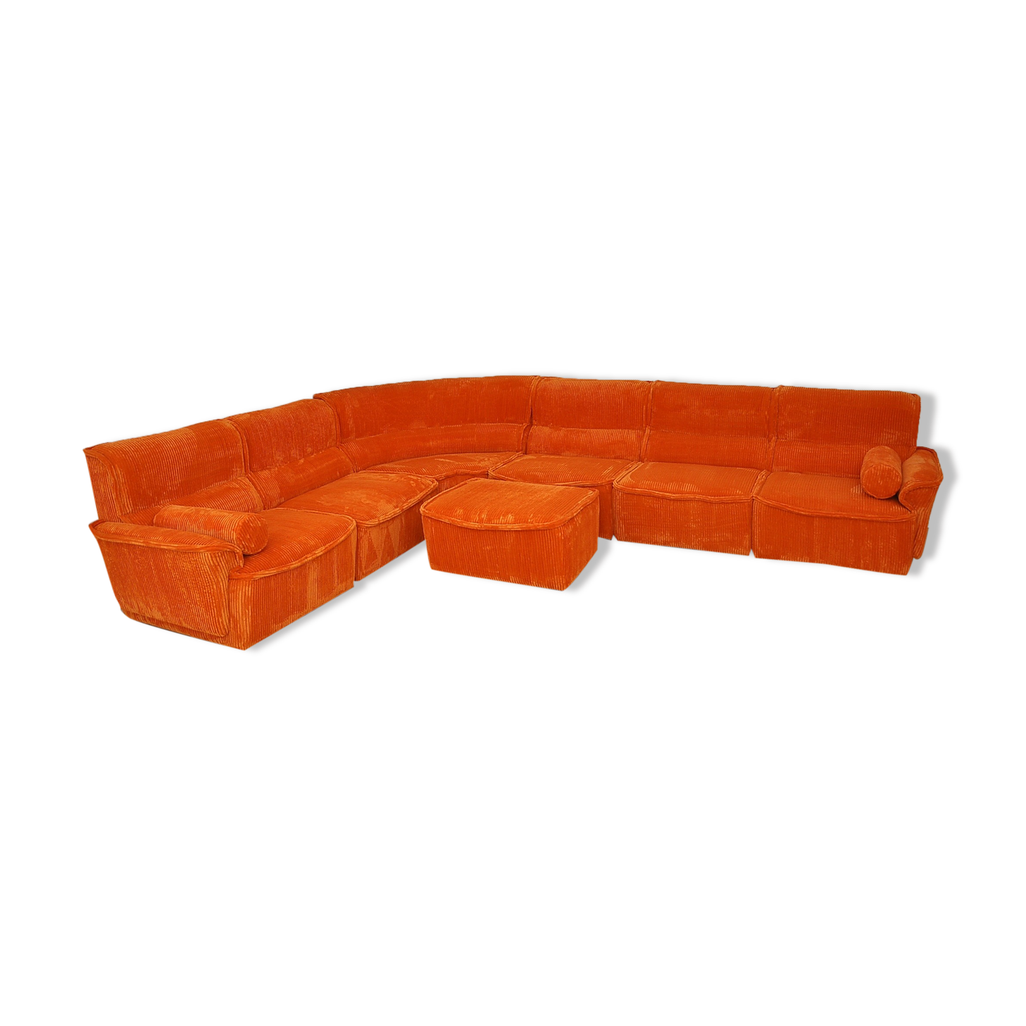 Laauser orange corduroy modular sofa, 70s
