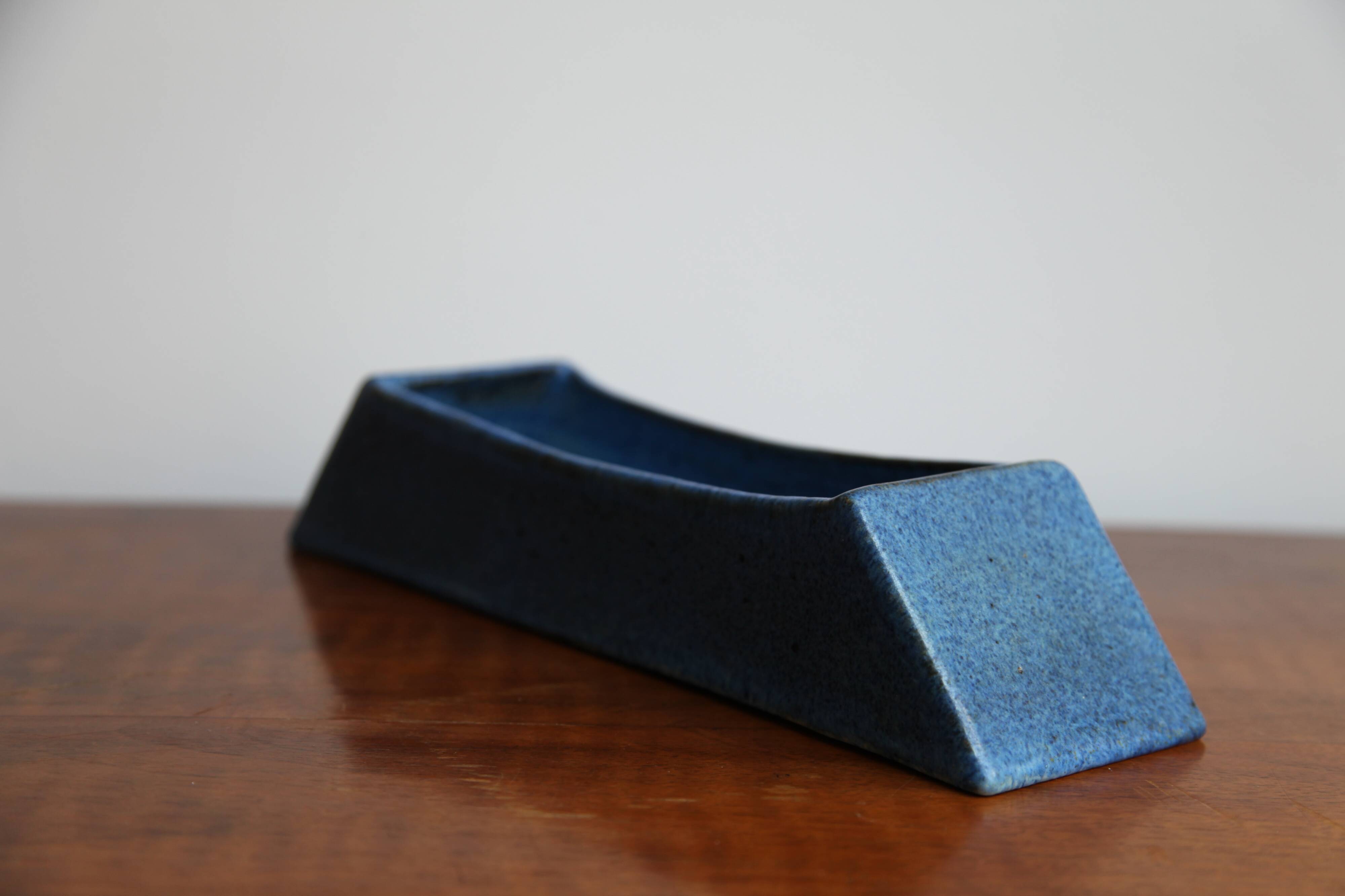 Large vintage ceramic bowl j. legros - modernist design blue spotted