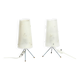 Two very Mid Century Modern tripod table lamps with white plexiglas shades