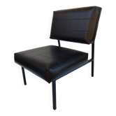 Modernist armchair in black faux leather and metal – 1960s