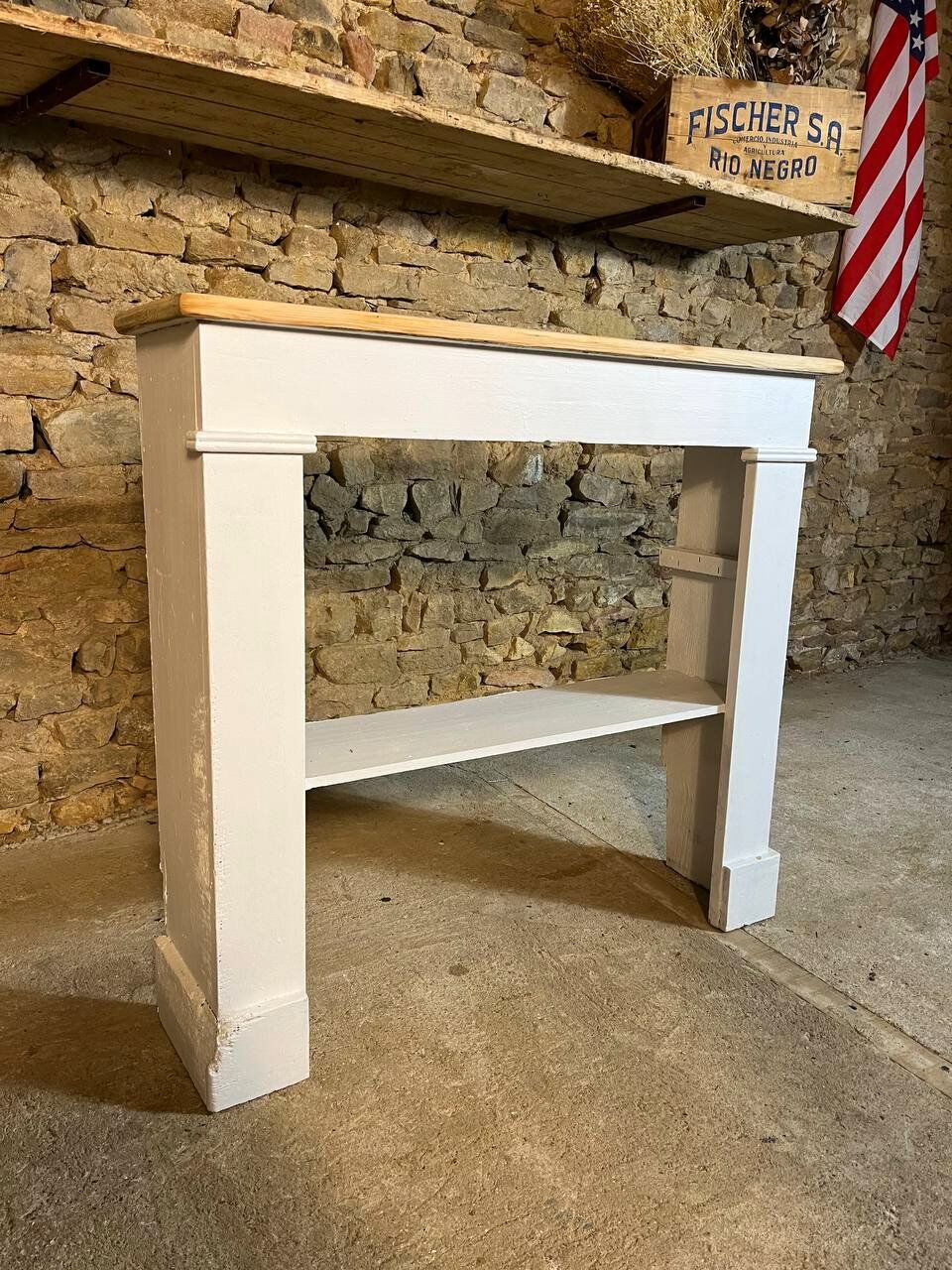 White and wood fireplace