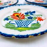 Set of 6 antique Auvillar plates – polychrome floral basket decoration
