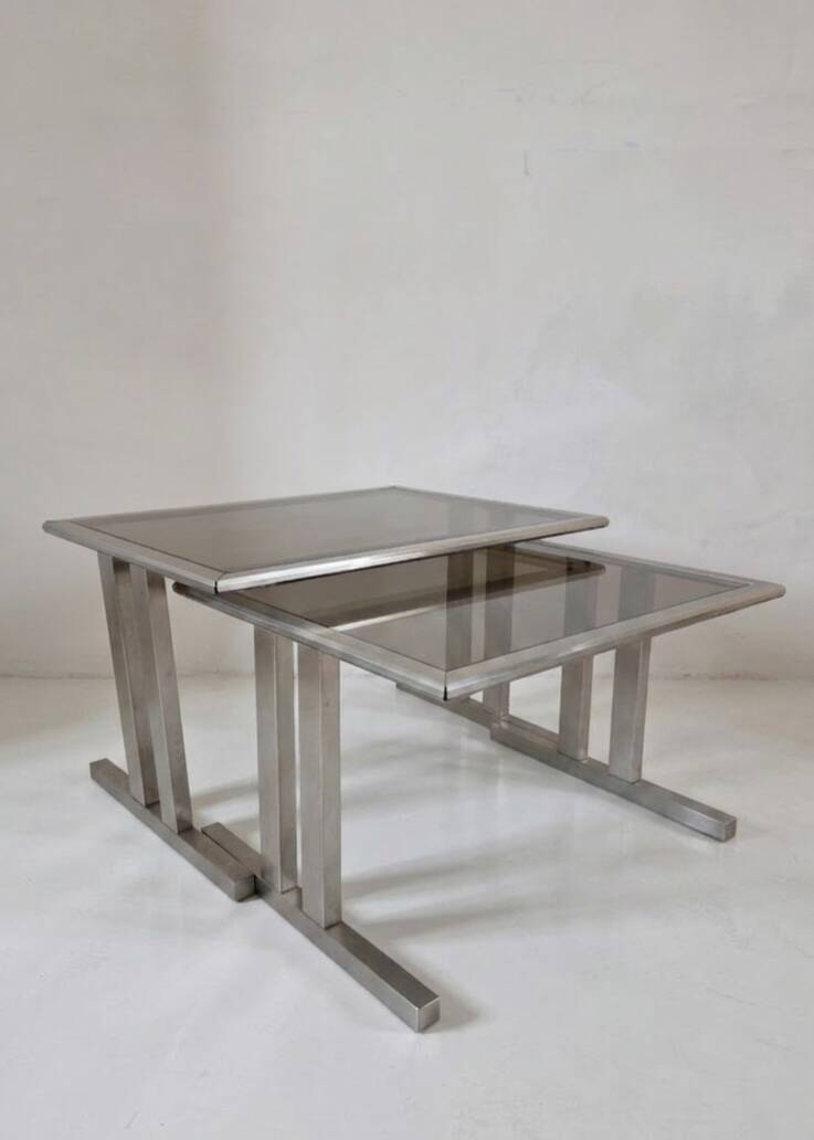 Brushed metal nesting table, 1970
