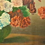 Oil on panel bouquet of carnations signed