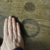 Dark brown solid wood French neo-renaissance square dining table with cross base