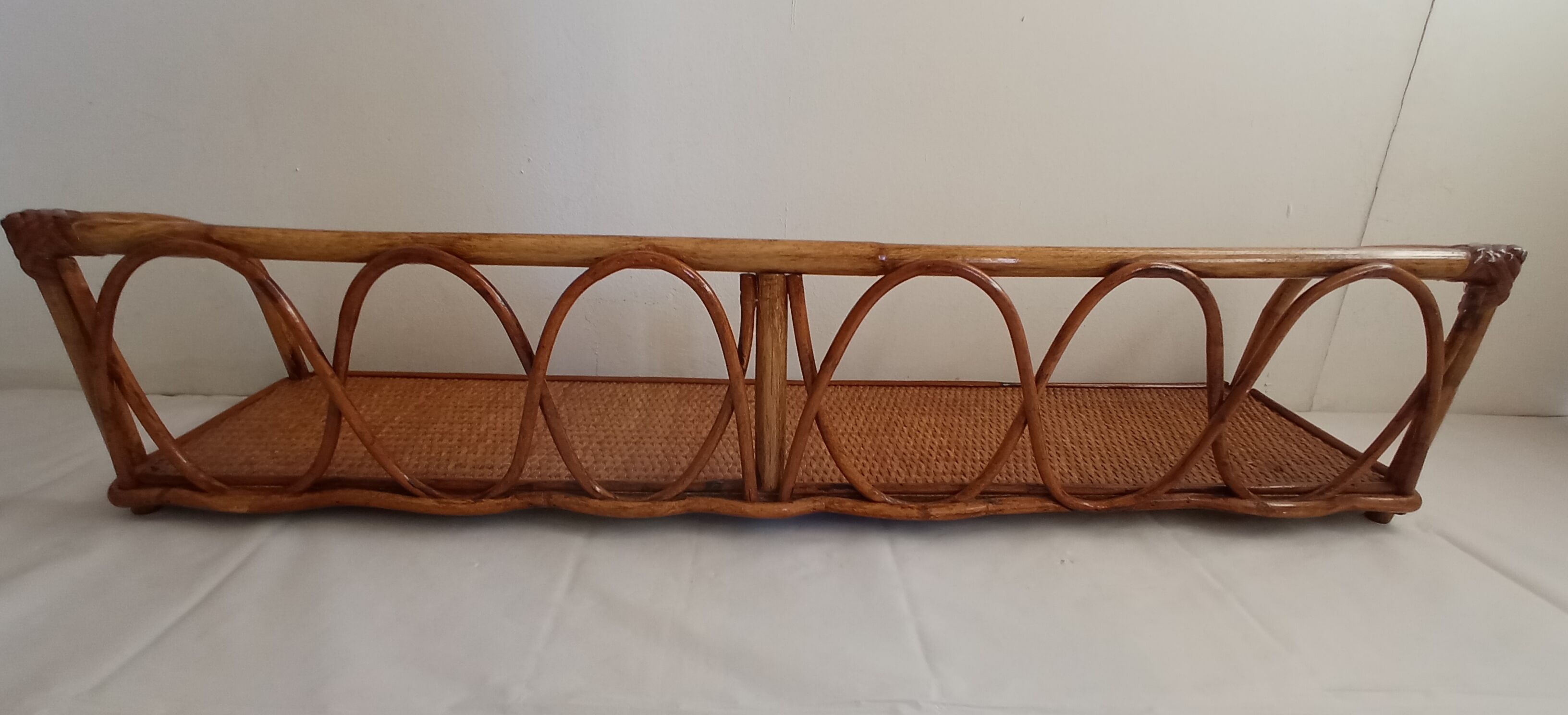 Pair of bamboo and rattan shelves