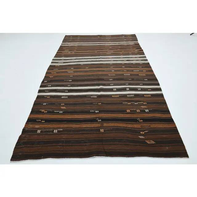 1970s vintage Turkish Oushak handmade wool cotton brown runner rug 170x317
