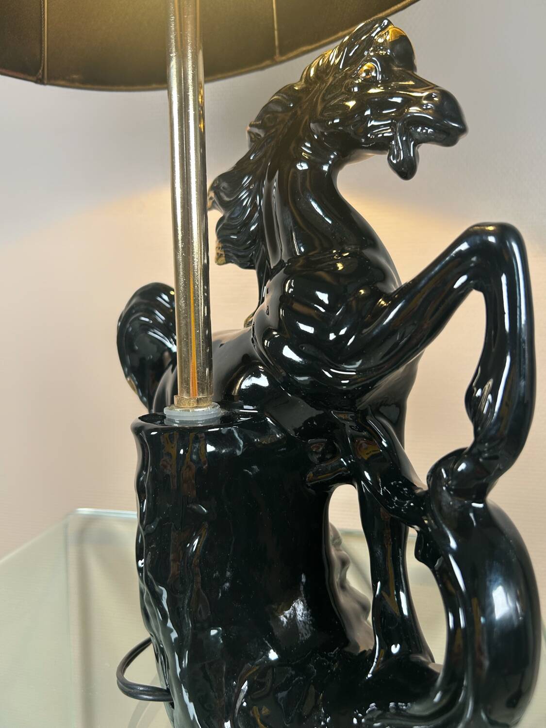 Lampe en céramique cheval, années 70
