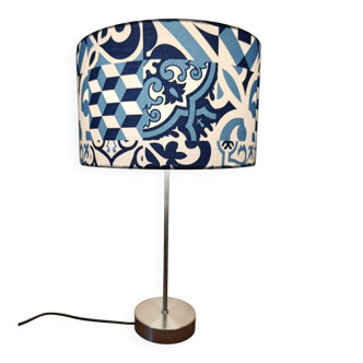 table lamp with a stem base and lampshade | handmade | blue/white tiles