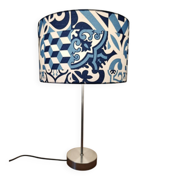 table lamp with a stem base and lampshade | handmade | blue/white tiles