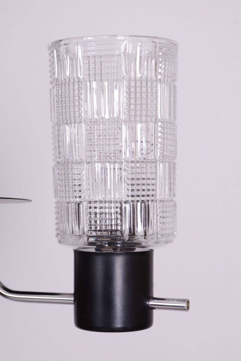 Mid-Century Chandelier in Chromed Steel and Glass by Drukov, Czech, 1970s