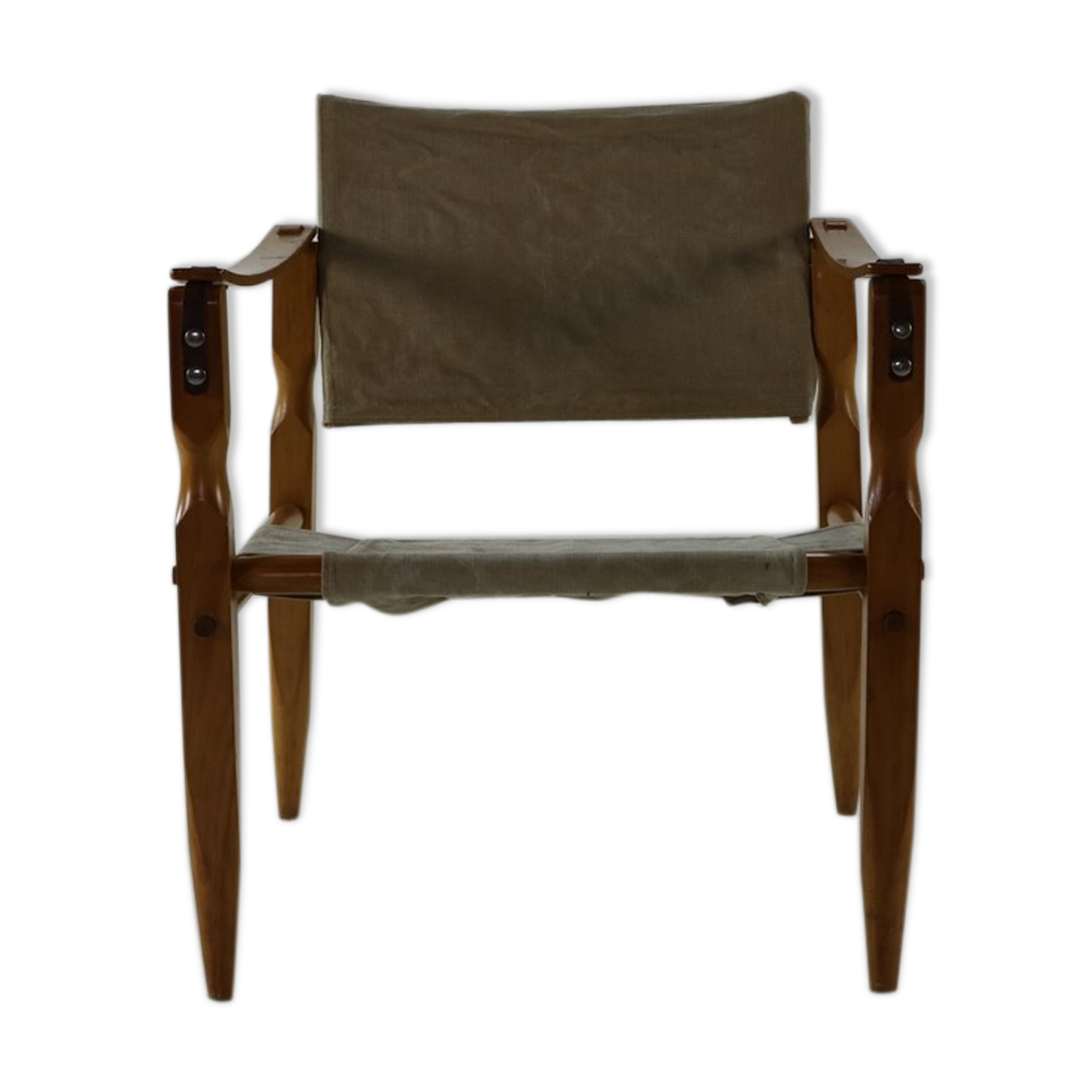 Danish design safari chair with wooden armrests