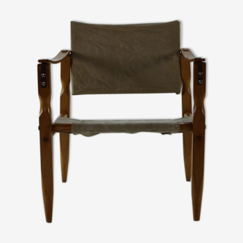 Fauteuil safari de conception danoise avec accoudoirs en bois