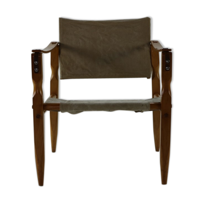 Fauteuil safari de conception danoise avec accoudoirs en bois