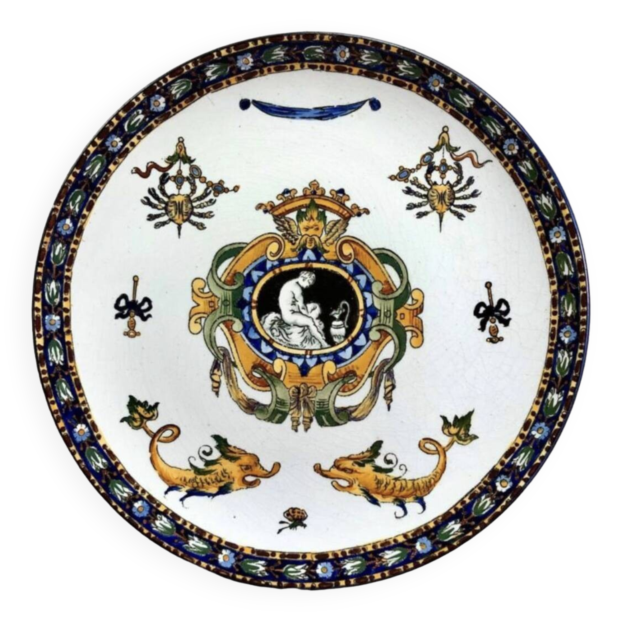 Lentil plate dish Gien Renaissance white background XIX