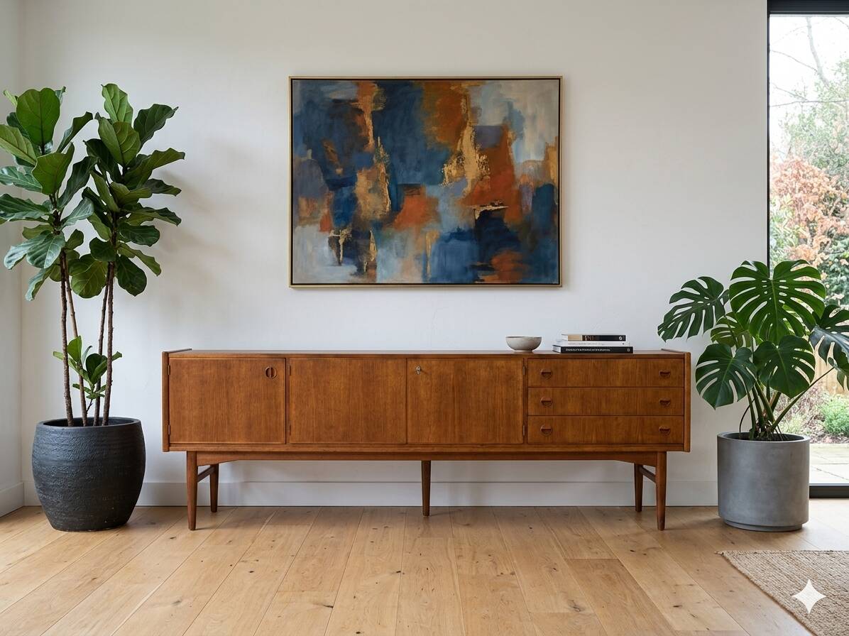 Scandinavian teak enfilade from the 1960s / 222cm in length.