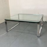 Table basse moderniste suisse en chrome, acier et verre de Strässle, années 1970