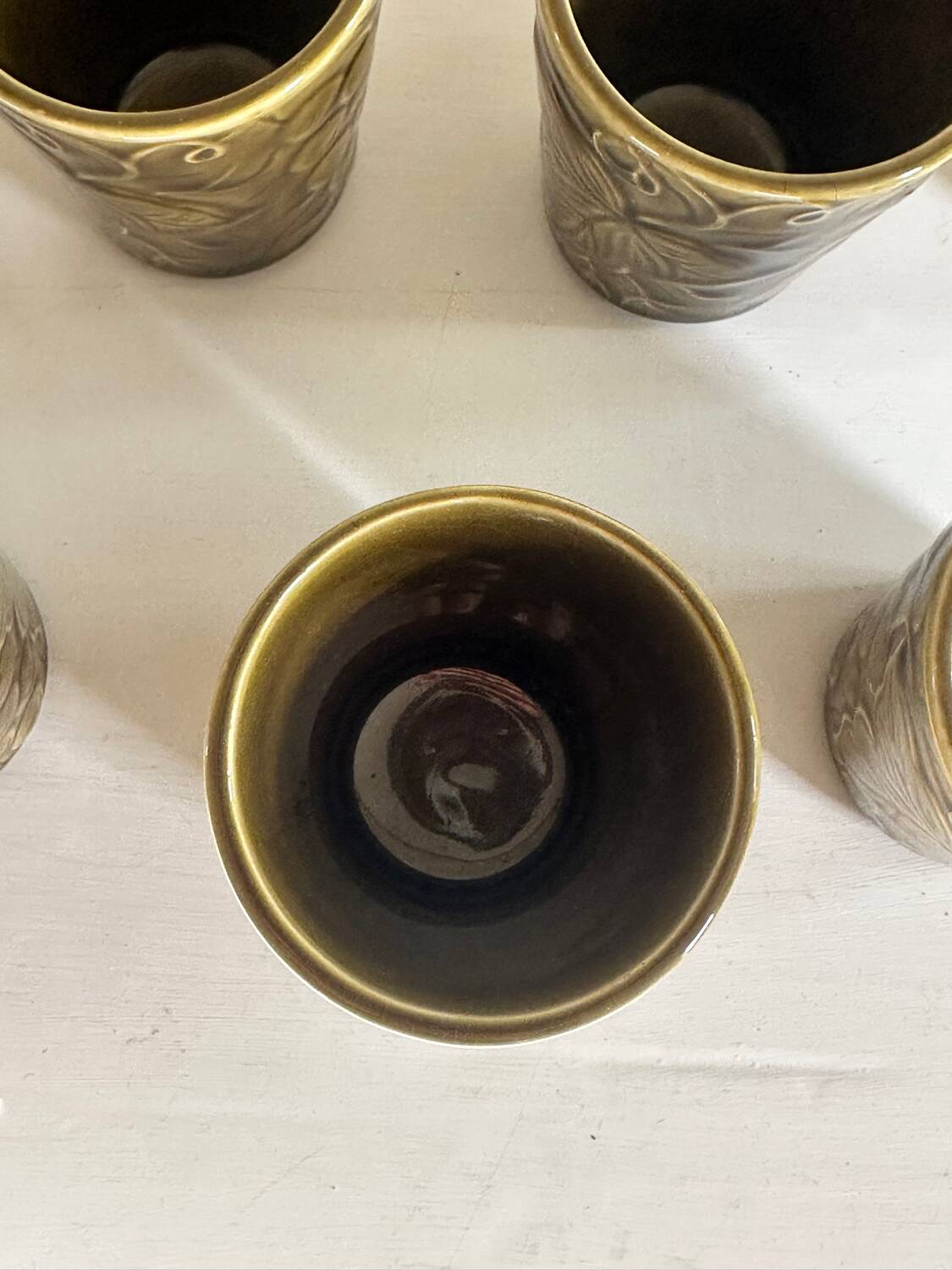 7 tasses Chavaillon de Sarreguemines olive