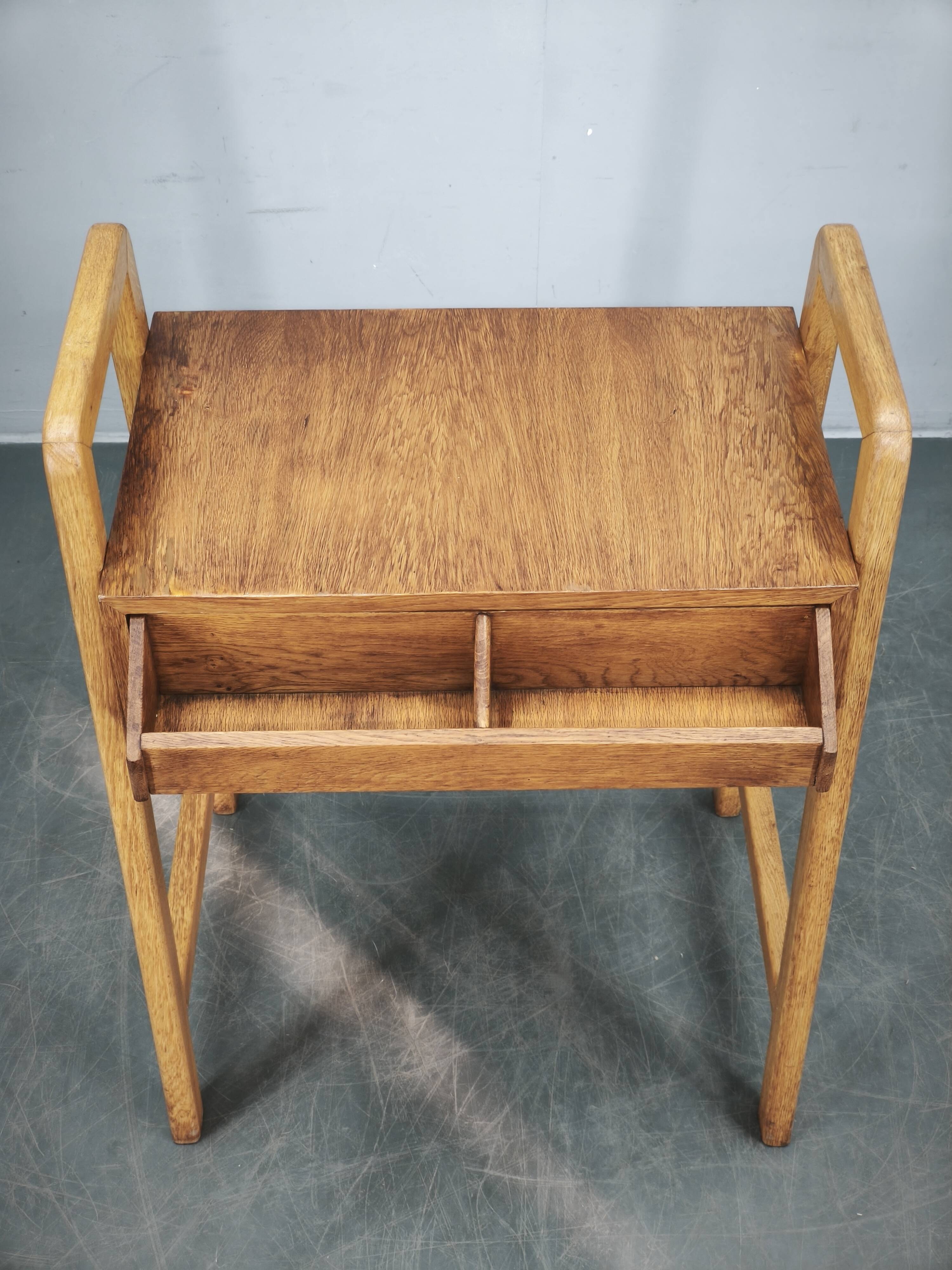 1960s Czech Oak Side Table with Integrated Storage Drawer