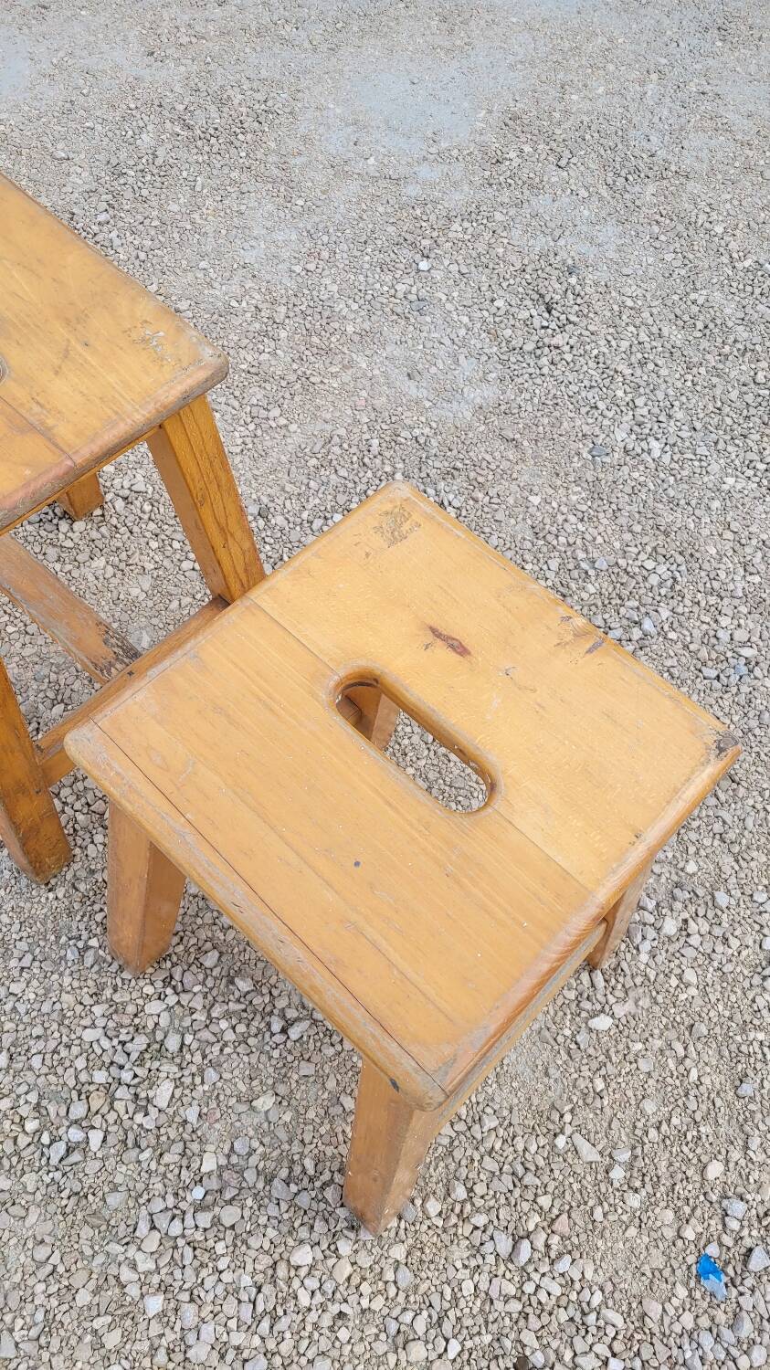 Pair of wooden stools from Gare 1950s