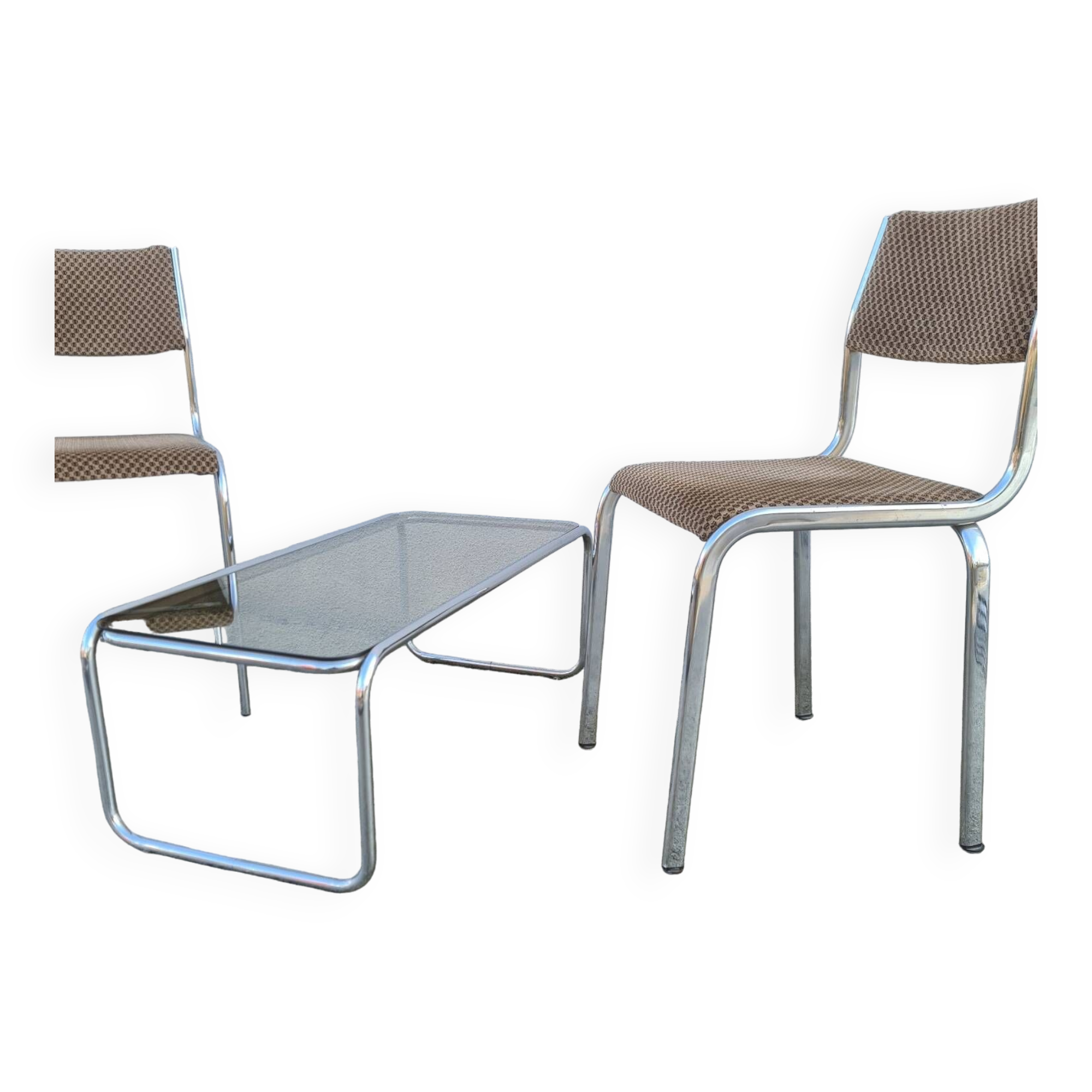 Bauhaus "laccio" style coffee table Marcel Breuer, glass and chrome tubular