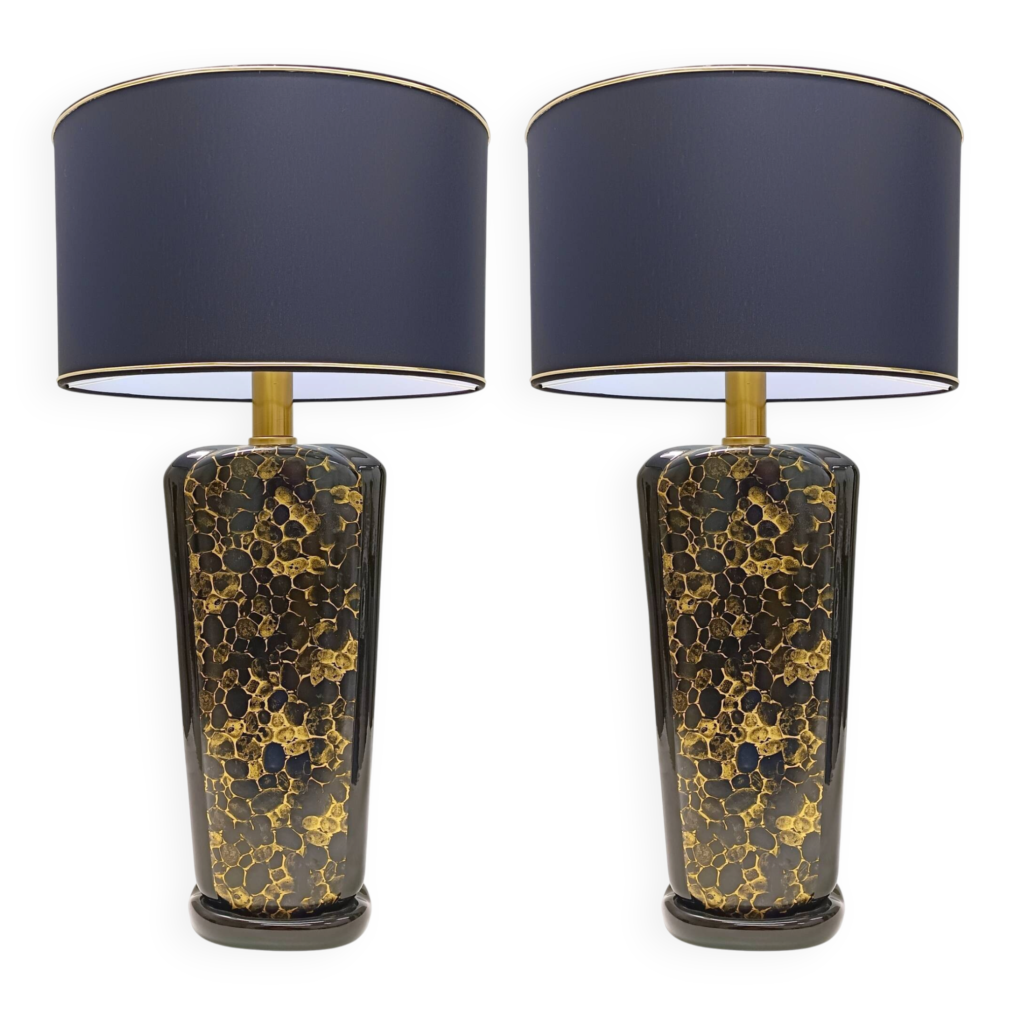 Lampes de table en céramique émaillée noir et or postmodernes, Italie années 1980