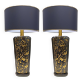 Postmodern Black and Gold Glazed Ceramic Table Lamps, Italy 1980s