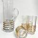 Vintage glassware set with decanter – golden spirals, France 1960
