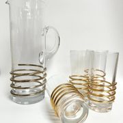 Vintage glassware set with decanter – golden spirals, France 1960