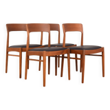 Danish teak and leather dining chairs by Henning Kjærnulf for Korup Stolefabrik, 1960s, set of 4