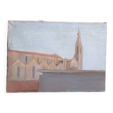 Oil painting on canvas Florence view of Santa Maria Novella early 1900