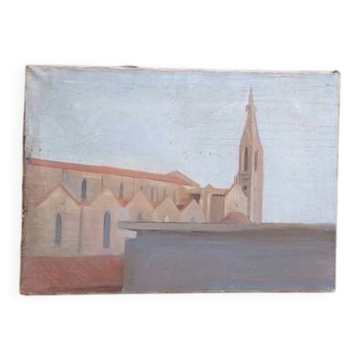 Peinture à l'huile sur toile Florence vue Santa Maria Novella début 1900