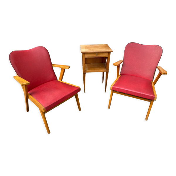 Paire de fauteuils bridge pieds compas