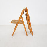 Set of 2 vintage folding chairs in beech and rush