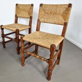 Set of French primitive rush chairs | 1930s